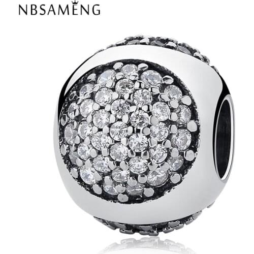 925 Sterling Silver Bead Charm Dazzling Droplet Clear Cubic Zirconia Charm Fit Original Bracelets Women DIY Jewelry Gift