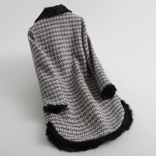 Women Real Fur Coat Natural Lamb Fur Liner Jacket Tweed Woolen Coats Thick Warm Winter Jackets for Women 68254 WYQ1931