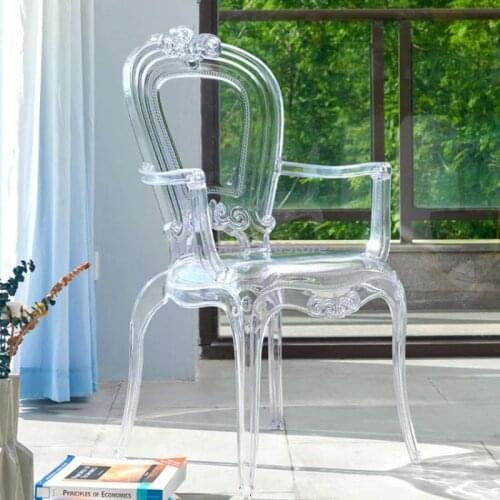 Nordic Transparent Princess Chair Acrylic Back Crystal Dining Chair Designer Makeup Chair Retro Hotel Palace Style Stool