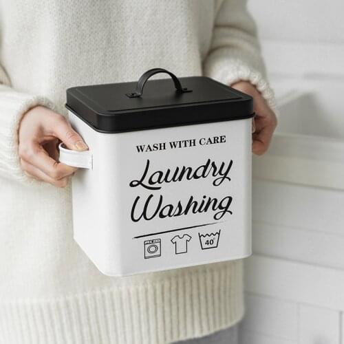 Rectangle Metal Laundry Washing Powder Storage Box for Bathroom Organizer Box Rice Flour Grains Container with Spoon