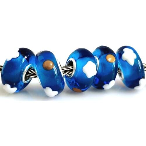 Round 925 Sterling Silver Blue Sky Sun White Cloud Charm Bead Fit European Bracelet Bangle Jewelry Accessories Round Beads