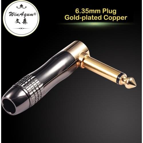 90 Degree Angle Gold Plated 6.35mm 1/4" Jack Plug Solder Male Stereo Mono Socket Metal Audio Converter Connector Adapter TS TRS