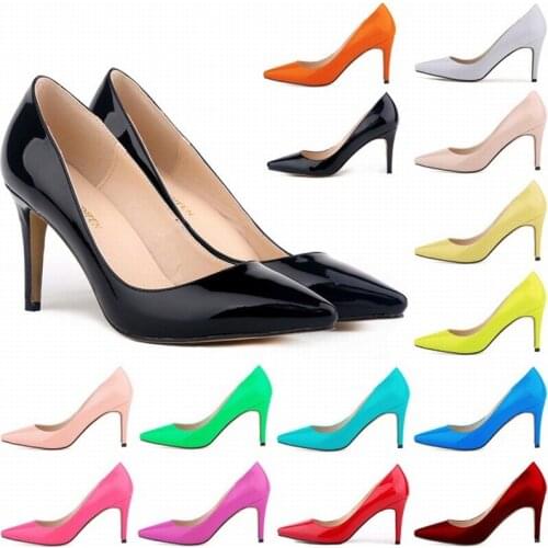 Fashion women Pumps thin high heels wedding sexy party shoes Pointed Toe PU 8CM Slip On zapatos de mujer heels women size 35-42