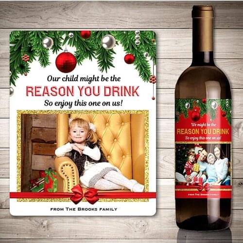 Custom Family Photo Wine Label,Personalized Christmas Holiday Party Gifts,Our child might be the reason you drink,Bless The Baby