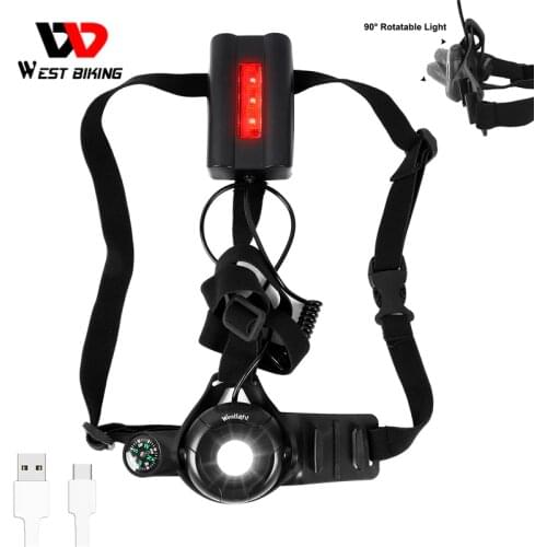 WEST BIKING Bicycle Light USB Charge Night Safety Warning Running Flashlight LED Chest Lamp Outdoor Fishing Hiking Cycling Light