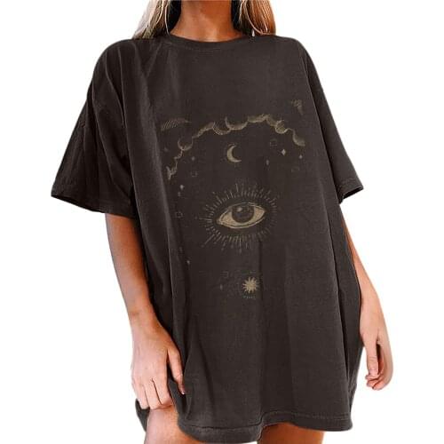 Sun Moon Eyes Vintage Graphic Print T-shirt Women Harajuku Aesthetic Brow Tee Shirt Tops Summer Casual Female Clothes Camisetas