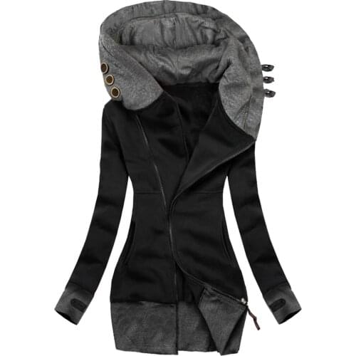 Women Fashion Solid Hooded Jacket Turtleneck Zipper Pocket button Sweatshirt Long Sleeve Coat winter Sweatshirt Jacket 2021 new