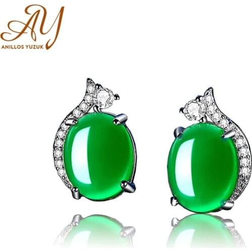 Anillos Yuzuk Wholesale Luxury 925 Sterling Sliver Stud Earrings Green Red Chalcedonyr Studs Earrings For Women Hot Brincos