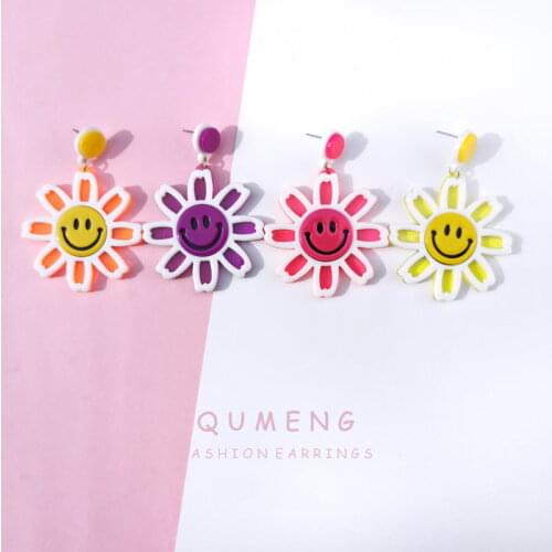 QUMENG 2020 korean Cute Sun Flower Earrings candy costume trendy punk Style women girl stud earrings party Jewelry gifts