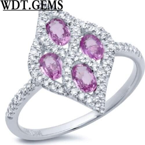 1.01TCW 10K White Gold Natural Diamond & Oval Pink Sapphire Womens Cocktail Ring