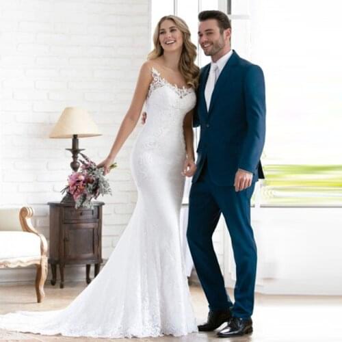 Eightale Beach Wedding Dress Boho Lace Bridal Dress Appliques V-Neck Backless Mermaid Wedding Gowns trouwjurken