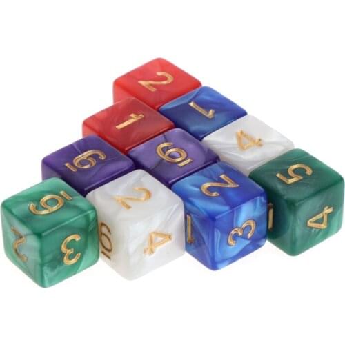 10pcs Multicolor 6 Sided 16mm Pearl Pattern Resin Dice Board Game Accessories