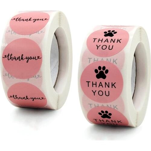 25mm Round Pink Thank You Stickers With Bear claw Gift Box Packaging Decoration Sealing Labels Cute Scrapbook Stickers