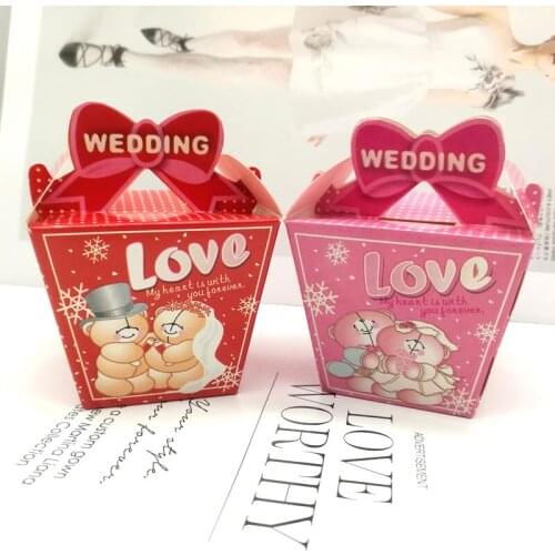 40pc Pink and Red Couple Bear Love Wedding Paper Favor Box Candy Holder Wedding Favor Gift Box Wedding Party Decor Accessories