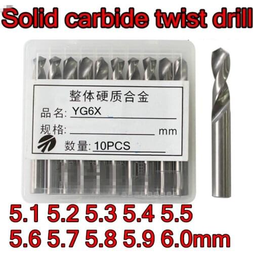 5.1 5.2 5.3 5.4 5.5 5.6 5.7 5.8 5.9 6.0mm 10pcs/set HRC45 Solid carbide twist drill Free shipping