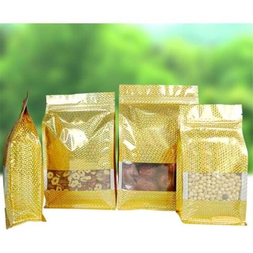 50Pcs/Lot Grains Nut Snack Coffee Chocolate Food Packing Bag Eight Side Seal Aluminum Foil Bags Stand Up Window Pouches Storage