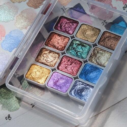 6/12 Colors Pearlescent Watercolor Paint Solid Watercolor Paint for Artist Painting Blooming Pearlescent Pigment Profressional
