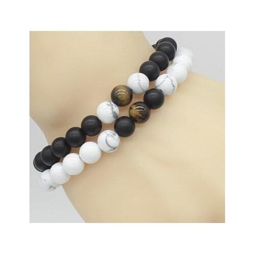 8mm gww2 adjusted Black Frosted agate stone bead white Howlite Bracelet Reiki Buddha Prayer Yoga Charm Braided Bangles