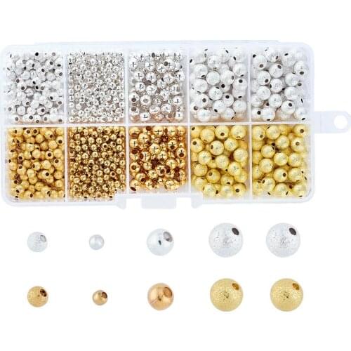 990pcs/box Mixed Golden Silver Color Metal Brass Beads and Iron Beads Round Ball Beads Spacer For DIY Jewelry Making 4~6mm