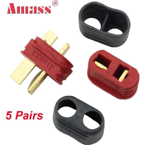 Amass 5/10 Pair New Slip Sheathed T Plug Connector With Sheath Male Female 40A High Current Multiaxis Fixed-wing Model Aircraft