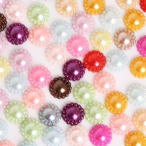 12mm 50Pcs Multi Colors Pearls Half Round Flatback Flower Beads For DIY Blank Base Cabochons Jewelry Craft Scrapbook Decoration