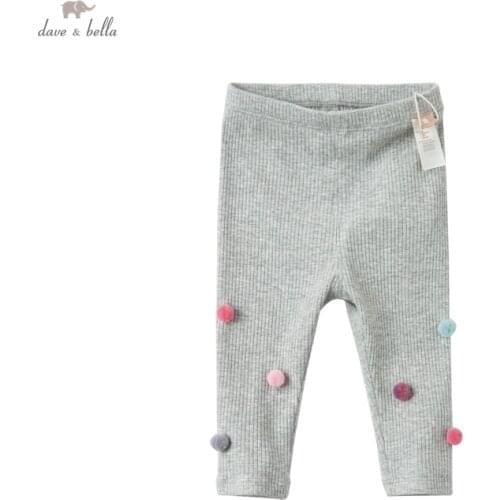 DBJ16674-2 dave bella spring baby girls fashion ball appliques pants children full length kids pants infant toddler trousers