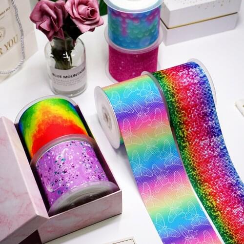 DIY Cartoon Gradient Color Printed Grosgrain Ribbon For Craft Supplies Sewing Accessories 5 Yards. 14362