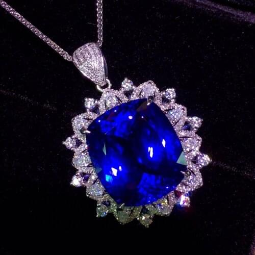 E429 Fine Jewelry Tanzania Origin Real 18K White Gold Natural Blue Tanzanite 18.6ct Diamonds Fine Chic Pendant Necklace