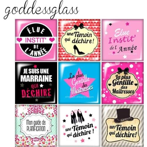 FB0330 French Je suis une marraine 10pcs mixed 12mm/20mm/25mm/30mm Square photo glass cabochon demo flat back Making findings