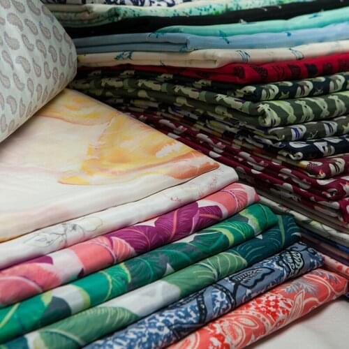 Printed leaves/floral/animal/paisley/dots/leopard silk blends cotton fabric, sewing for dress, skirt, shirt, craft by the yard