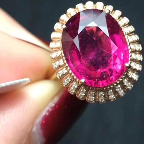 Fine Jewelry Real Pure 18 K Gold AU750 100% Natural Red Tourmaline Gemstone 6.5ct Female Rings Brazil Origin for Womens Gift