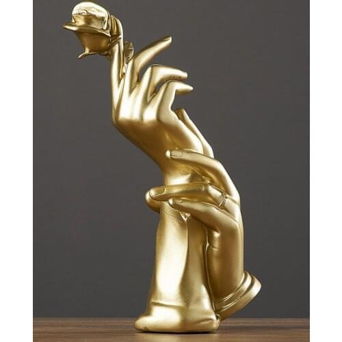 GOLDEN GESTURE RESIN MINIATURE FIGURINES PORCELAIN CRAFTS HAND STATUE ORNAMENTS DESK DECORATION MODERN LIVING ROOM HOME DECOR