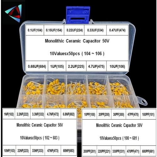 1500pcs 30Valuesx50 10pF~10uF (100~106) Multilayer/Monolithic Ceramic Capacitors Assorted kit with 3 storage box