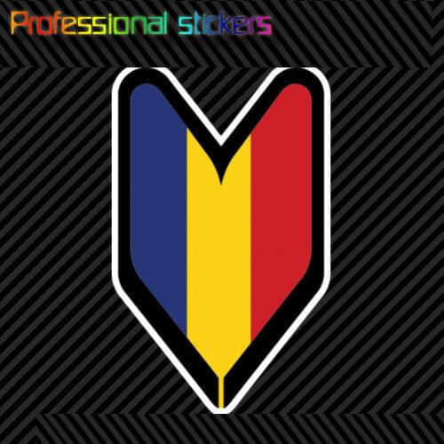 Romanian Driver Badge Sticker Die Cut Decal Wakaba Leaf Soshinoya Romania ROU RO Stickers for Motos, Cars, Laptops, Phone