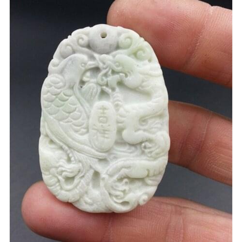 Natural Lantian jade Chinese Dragon Phoenix Pendant Necklace Fashion Jewellery Accessories Hand-Carved Lucky Amulet Gifts Women