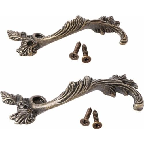 Cheap Striped Leaf Carved Kitchen Cabinet Drawer Pull Handle Door Knobs Bronze Tone