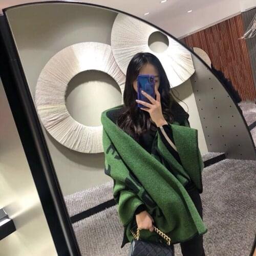 New Net Red SL Same Cashmere Shawl. Letter Jacquard Double-sided Green Blanket Scarf. Warm Shawl Scarf Women