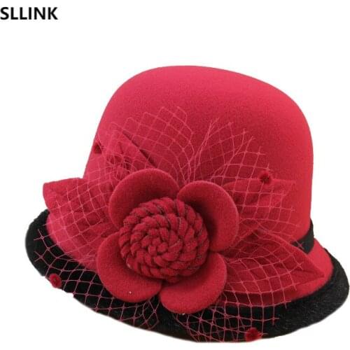 New Hat Autumn and Winter Korean Style Fashion Flower Bucket Hat Elegant Retro British Woolen Hat Womens Shaping Fashion Cap