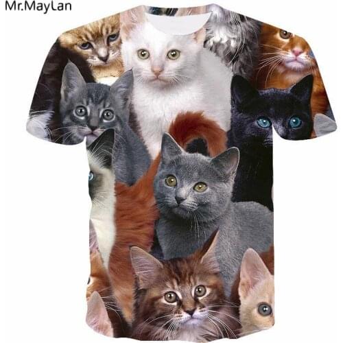 2019 new Harajuku style animal kitten 3D printing T-shirt trend Gothic wind unisex Tshirt casual wind mens round neck tops