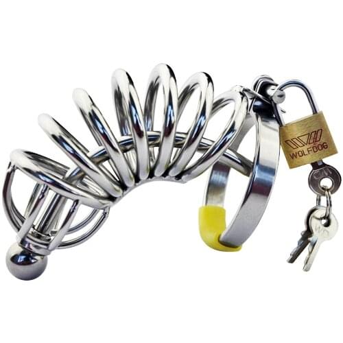 New!Stainless Steel Male Chastity Device with Catheter,Cock Cage,Penis Ring,Penis Lock,Adult Game,Cock Ring A057