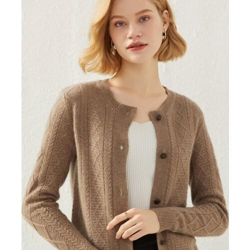 LHZSYY 2021 New Sweater ladies 100% Wool coat Autumn and Winter ladies Cashmere knitted Cardigan jacket thick Warm Sweater