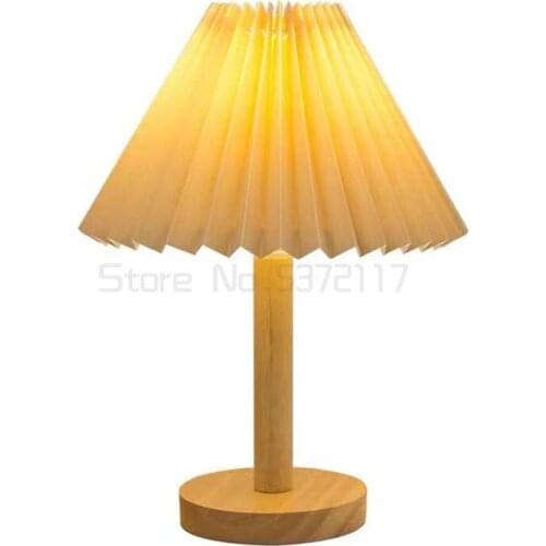 Nordic style pleated desk lamp bedroom bedside Korean Japanese style creative Desk Lamp Retro homestay solid wood craft lamps