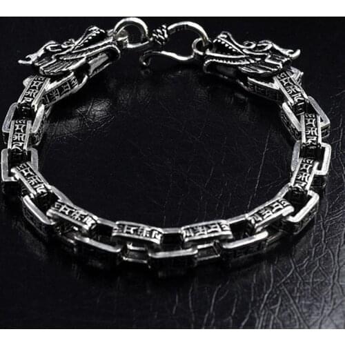 Six Word Real S925 Sterling Silver Thailand lection Dargon Bracelets Women Men Fine Jewelry Solid Thai Silver Bangle Bracelet