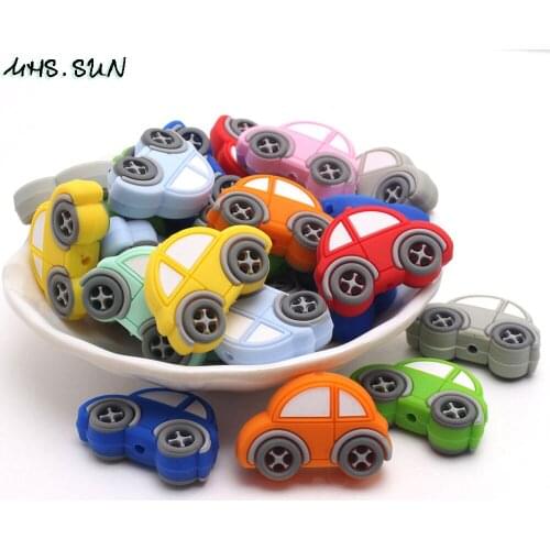 MHS.SUN 4Pcs Silicone Beads Baby Cute Car Food Grade Nursing Chewable Silicone Beads BPA Free Jewelry For DIY Necklace