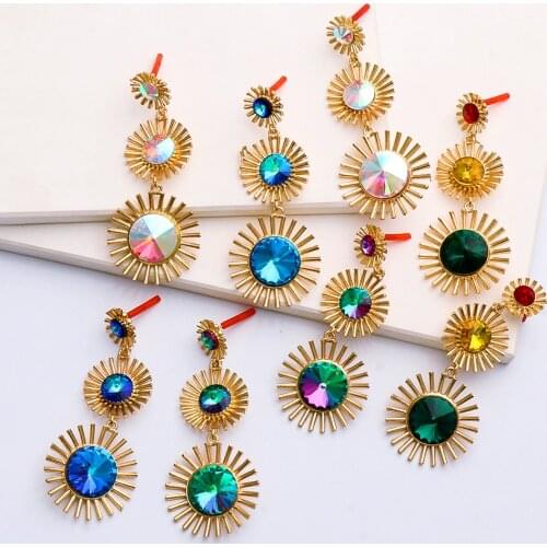 Wholesale Sun Flower Earrings New Geometric Za Women Vintage Colorful Zircon Statement Drop Dangle Earrings Pendientes Jewelry