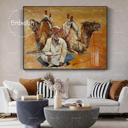 1 Pieces Man And Camels In Desert Landscape Wall Art Pictures For Living Room Artworks HD Spray On Canvas Painting Posters