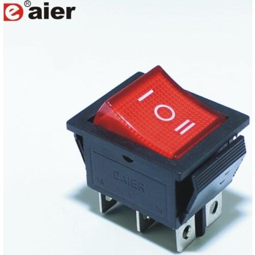 100PCS KCD2-203N ON OFF ON Illuminated Double Pole Rocker Switch 20A 125VAC 6 Pin 3 Position