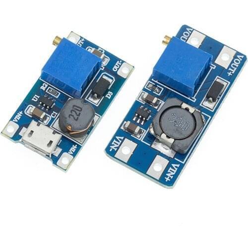 100pcs DC-DC Adjustable Boost Module 2A Boost Plate Step Up Module with MICRO USB 2V-24V to 5V 9V 12V 28V MT3608