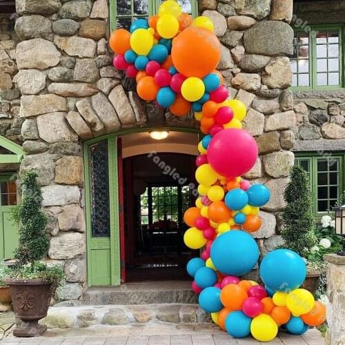 129pcs Matte Light Blue Orange Balloons Garland Yellow Hot Pink Baby Shower Balloon Arch Birthday Gender Reveal Party Supplies