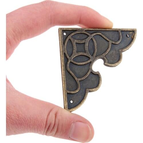 2pcs Antique Bronze Retro Corner Protectors Decor Jewelry Box Feet Wood Gift Wine Case Desk Leg Guard Zinc Alloy 54mm w/nails